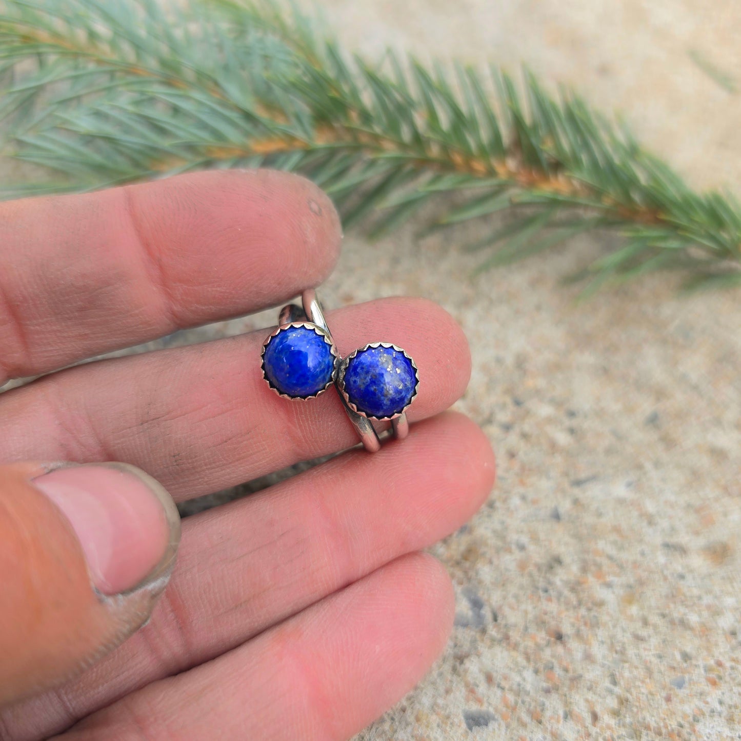 Offset Double Lapis Hand-Forged Sterling Silver Ring