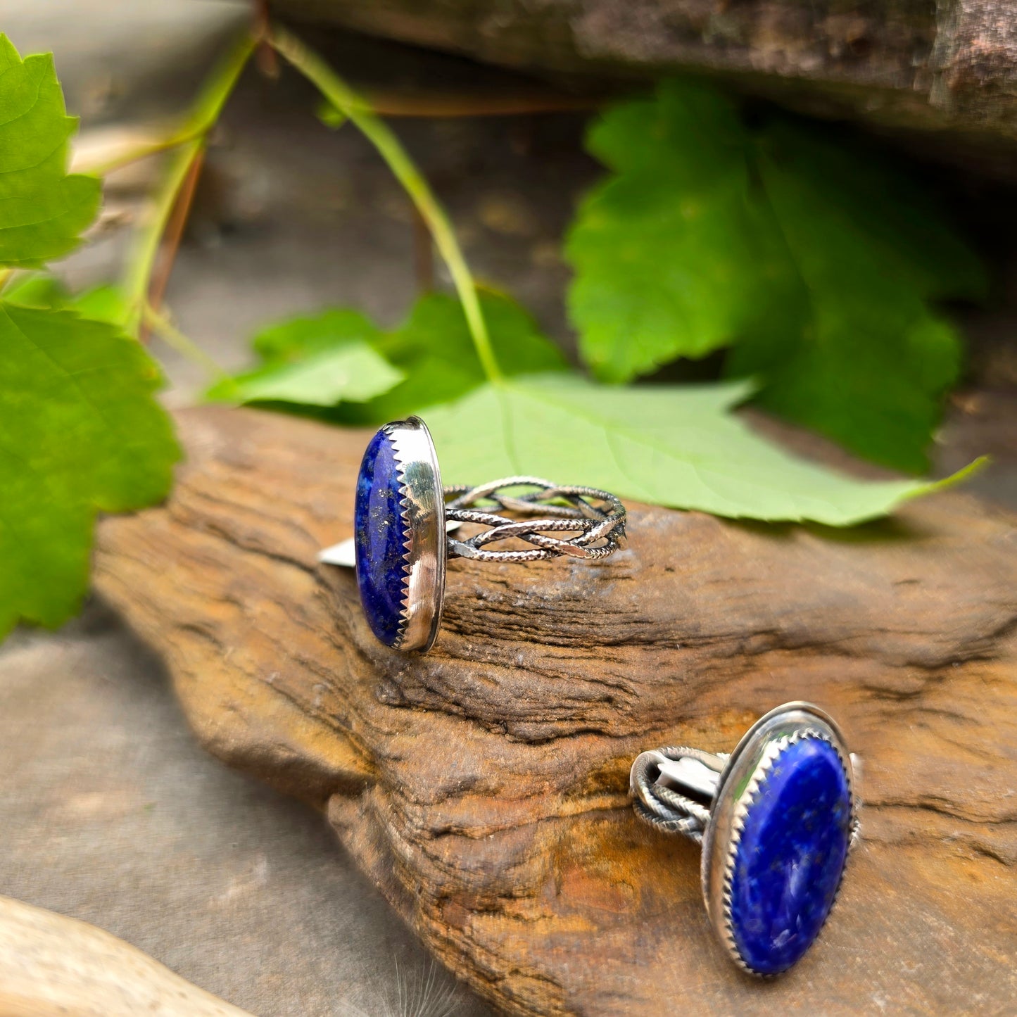 Lapis Lazuli Hand-Forged Sterling Silver Braided Shank Ring