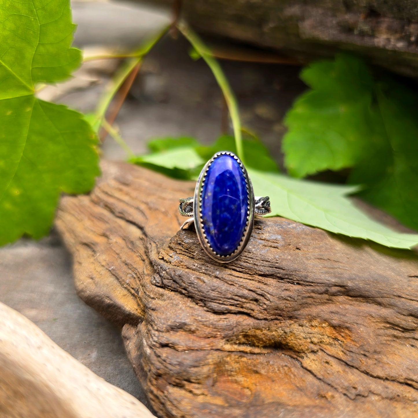 Lapis Lazuli Hand-Forged Sterling Silver Braided Shank Ring