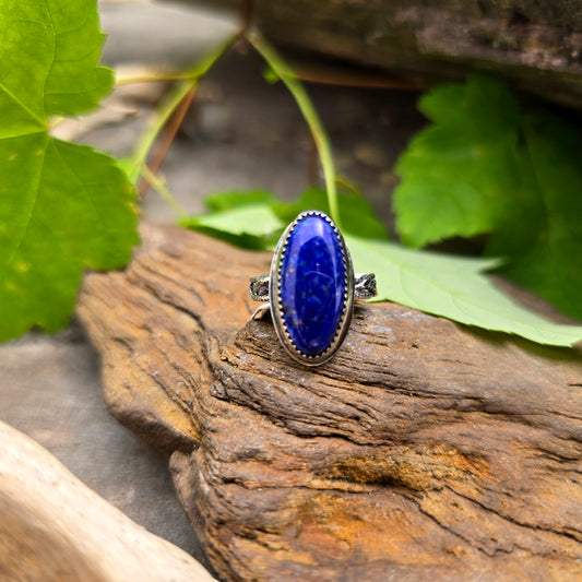Lapis Lazuli Hand-Forged Sterling Silver Braided Shank Ring