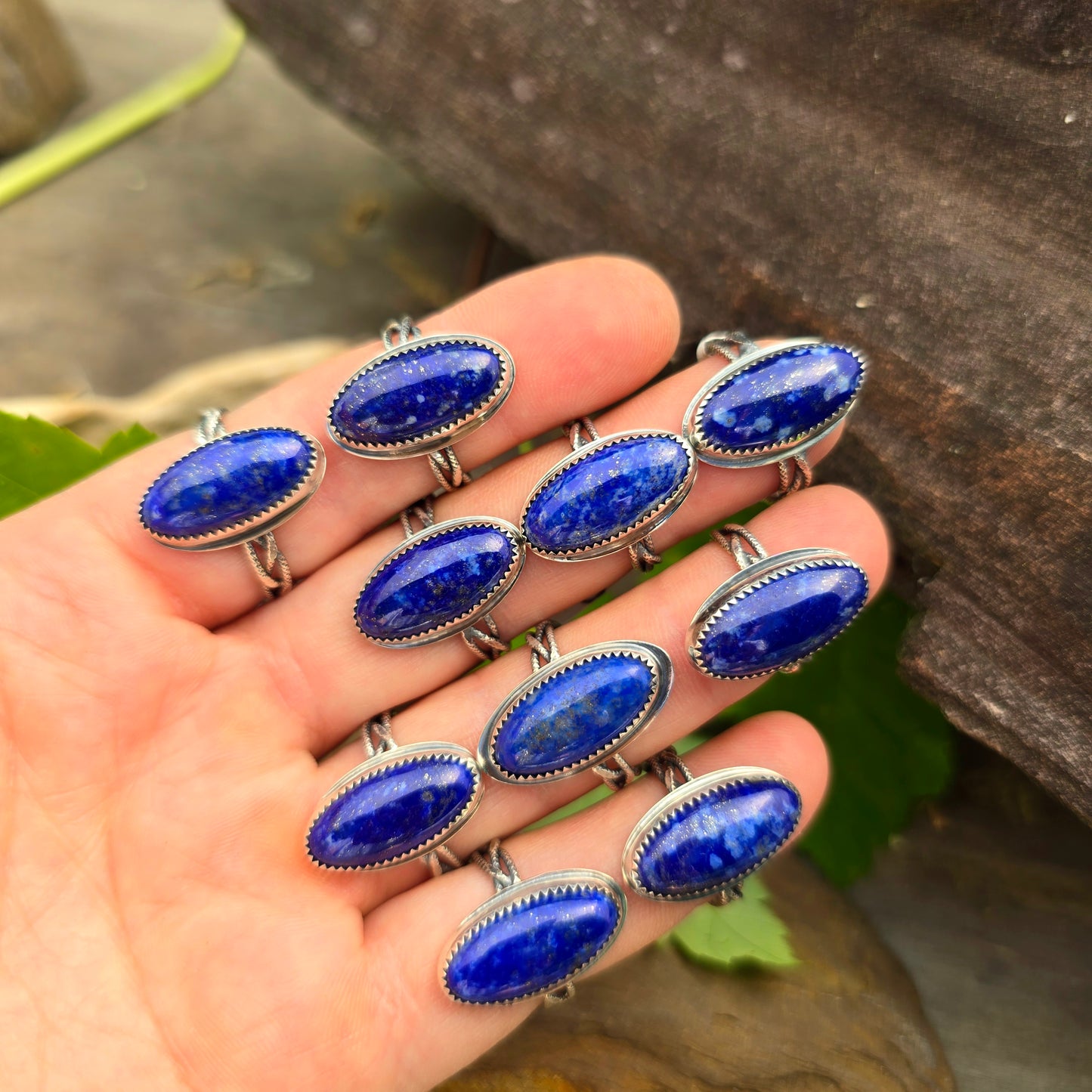 Lapis Lazuli Hand-Forged Sterling Silver Braided Shank Ring