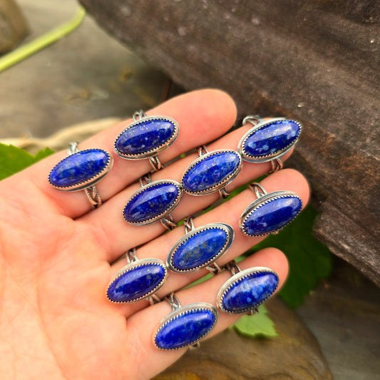 Lapis Lazuli Hand-Forged Sterling Silver Braided Shank Ring