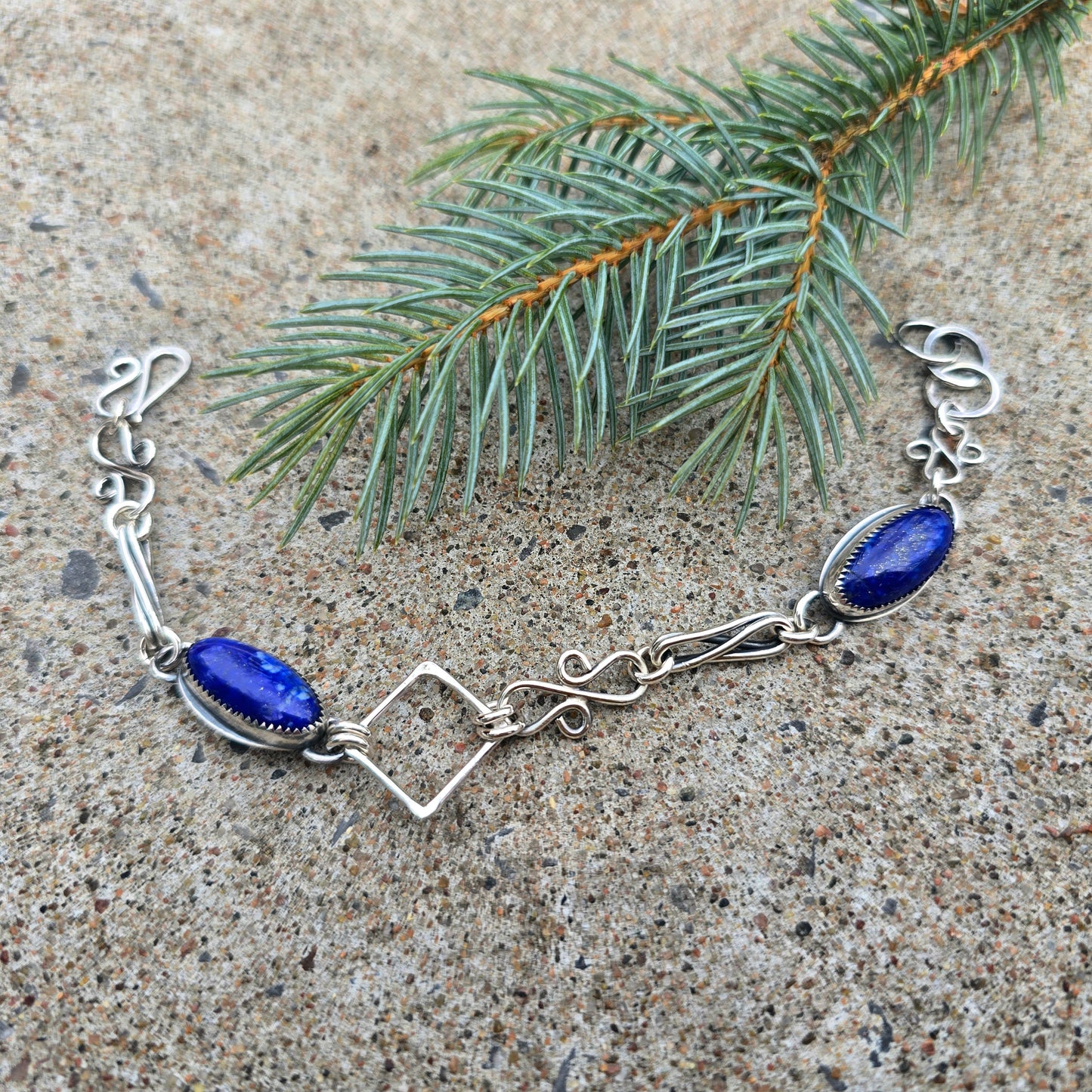 Lapis Lazuli Sterling Silver Chain Link Bracelet