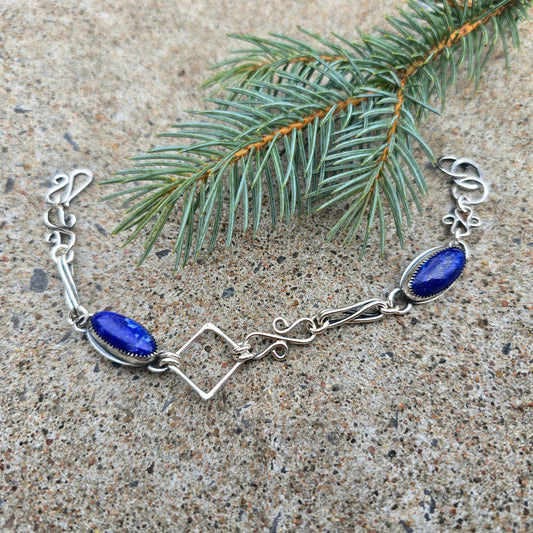 Lapis Lazuli Sterling Silver Chain Link Bracelet