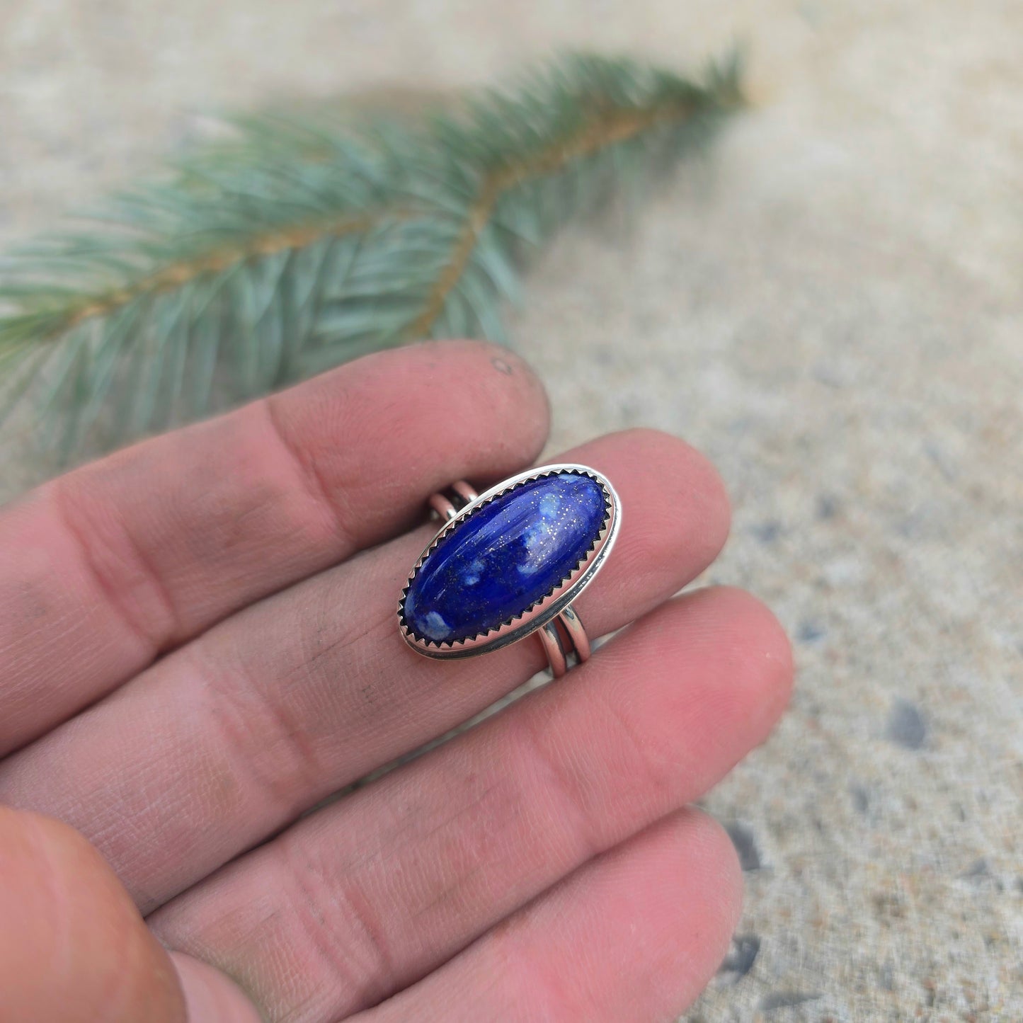 Elongated Lapis Lazuli Hand-Forged Sterling Silver Ring