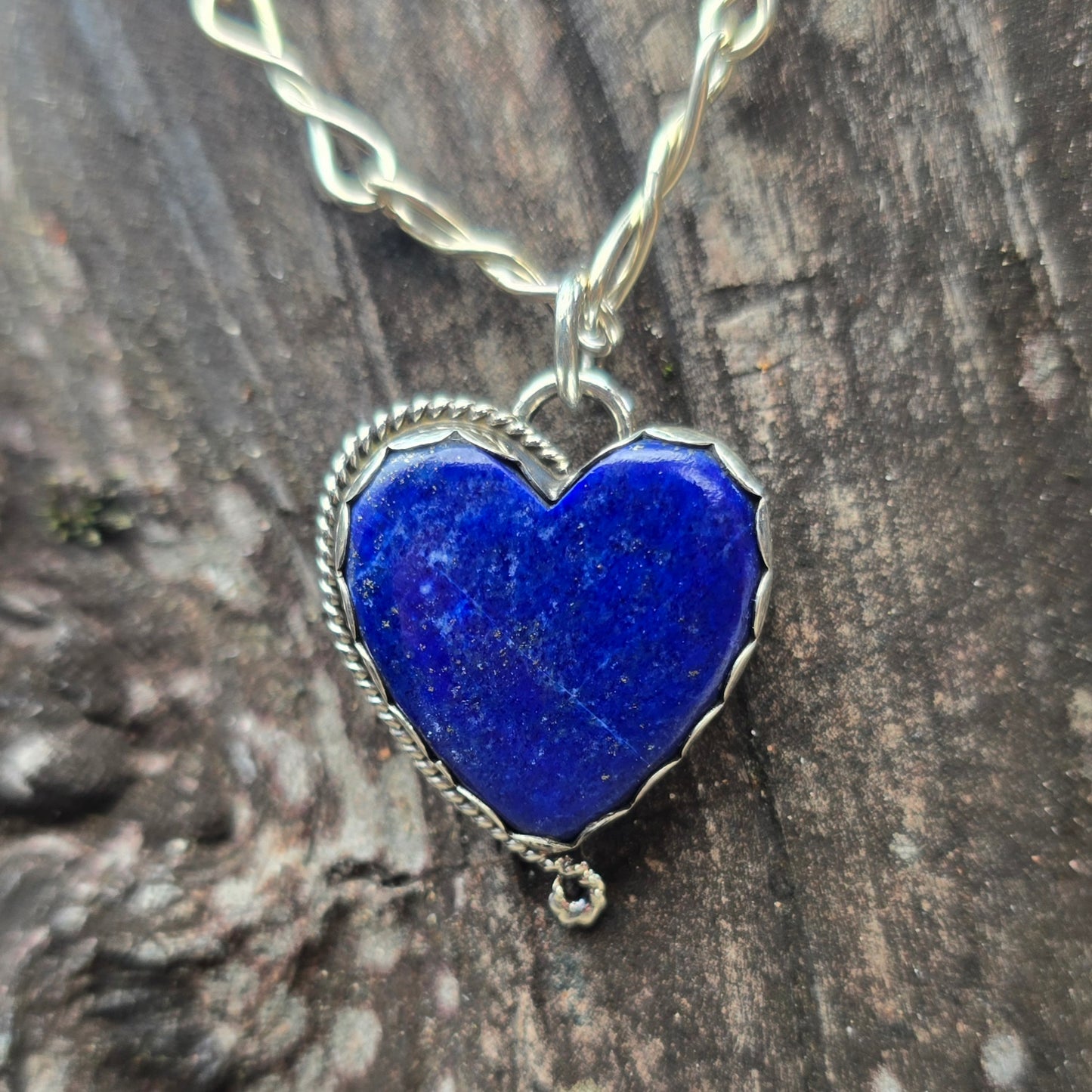 Lapis Lazuli Heart Hand-Forged Sterling Silver Pendant