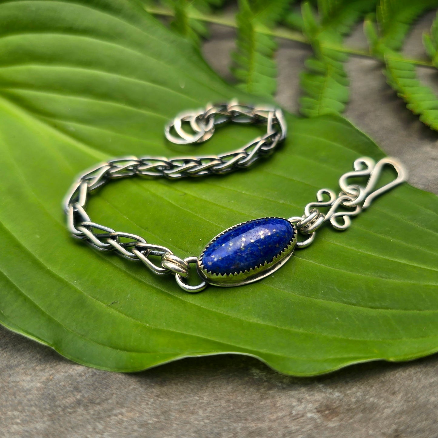 Lapis Loop in Loop Hand-Forged Sterling Silver Bracelet
