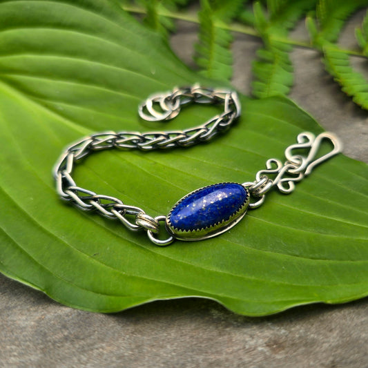 Lapis Loop in Loop Hand-Forged Sterling Silver Bracelet