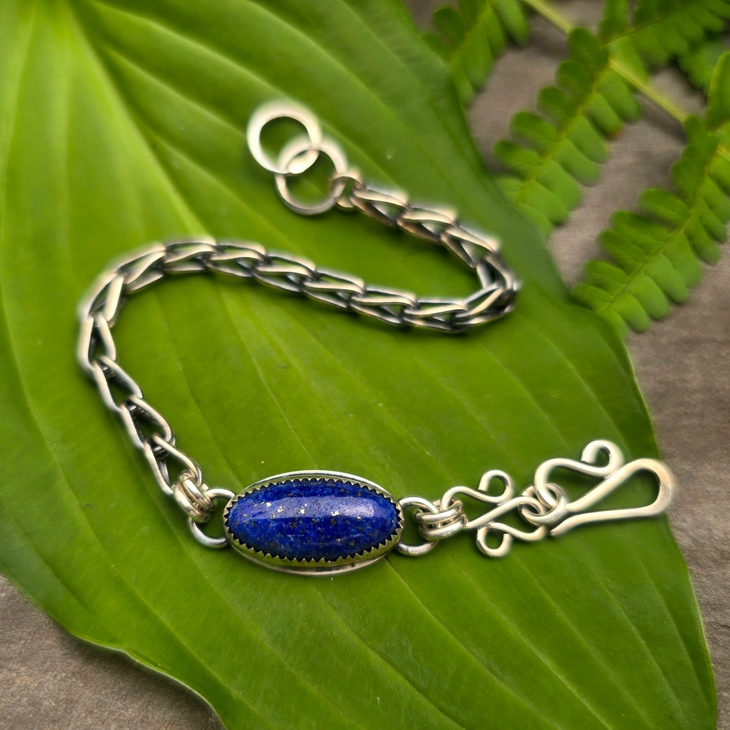 Lapis Loop in Loop Hand-Forged Sterling Silver Bracelet