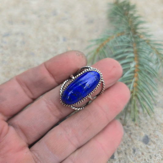 Decorative Lapis Lazuli Hand-Forged Sterling Silver Ring