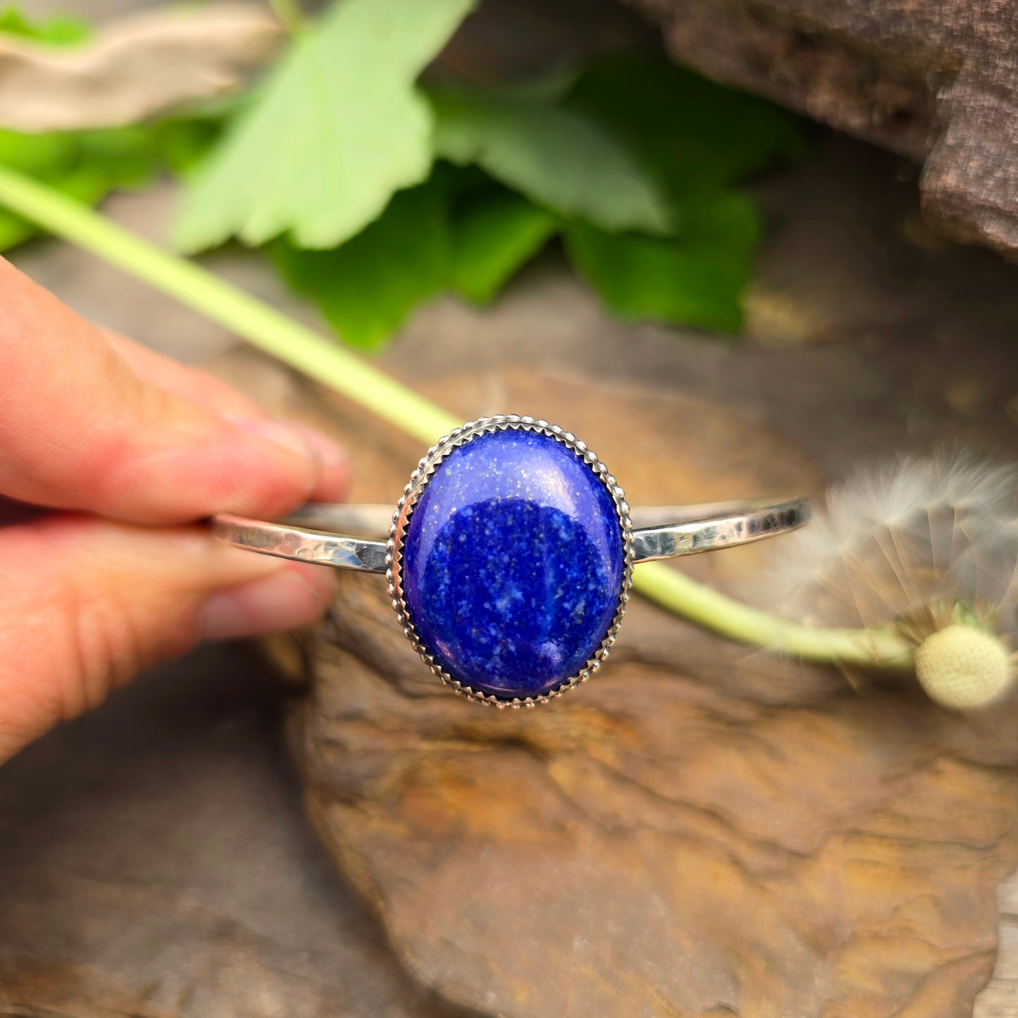 Lapis Lazuli Simple Hand-Forged Sterling Silver Cuff