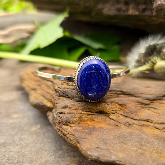 Lapis Lazuli Simple Hand-Forged Sterling Silver Cuff