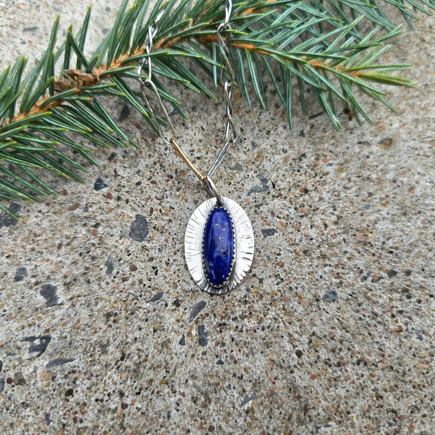 Lapis Lazuli Hand-Forged Sterling Silver Sunray Pendant