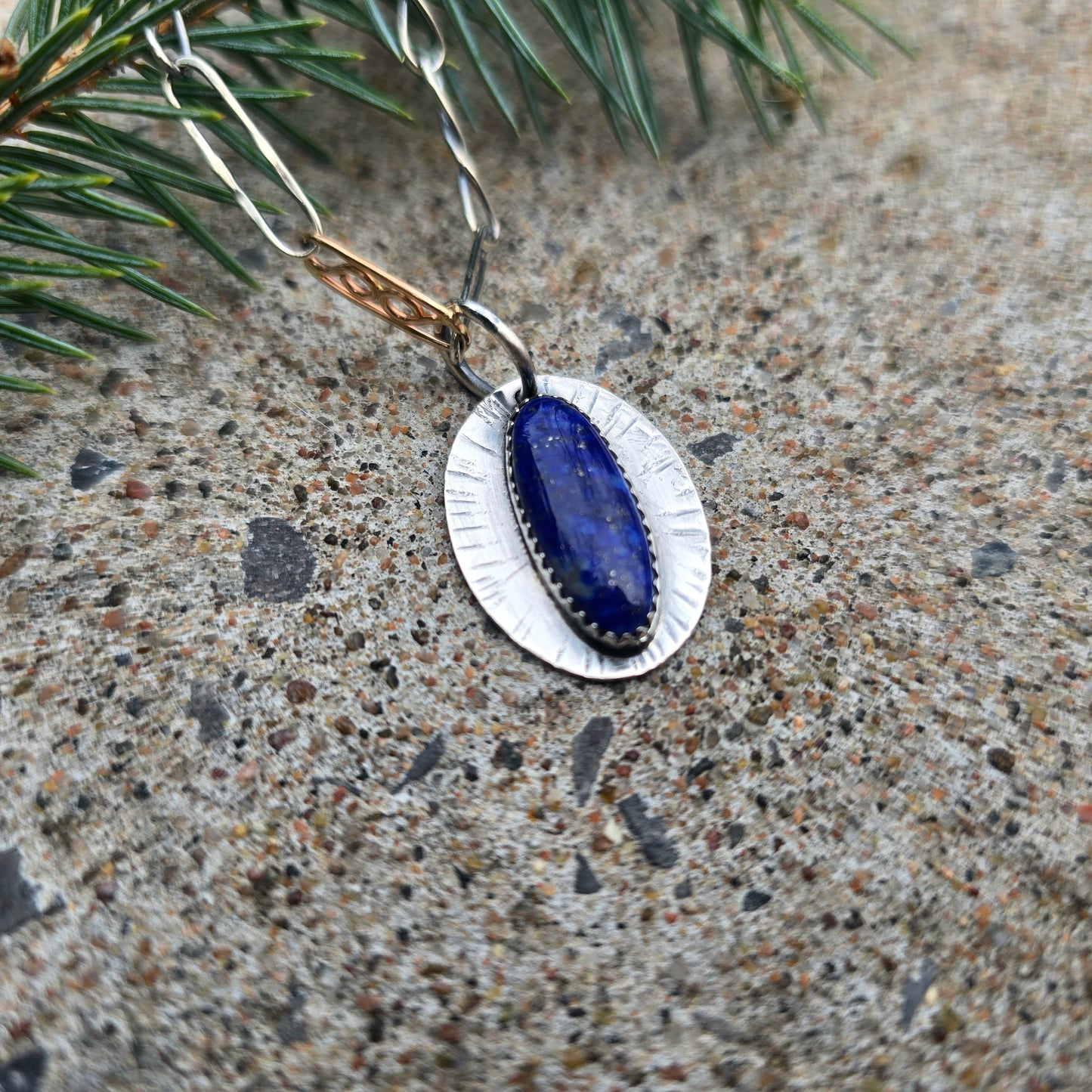Lapis Lazuli Hand-Forged Sterling Silver Sunray Pendant