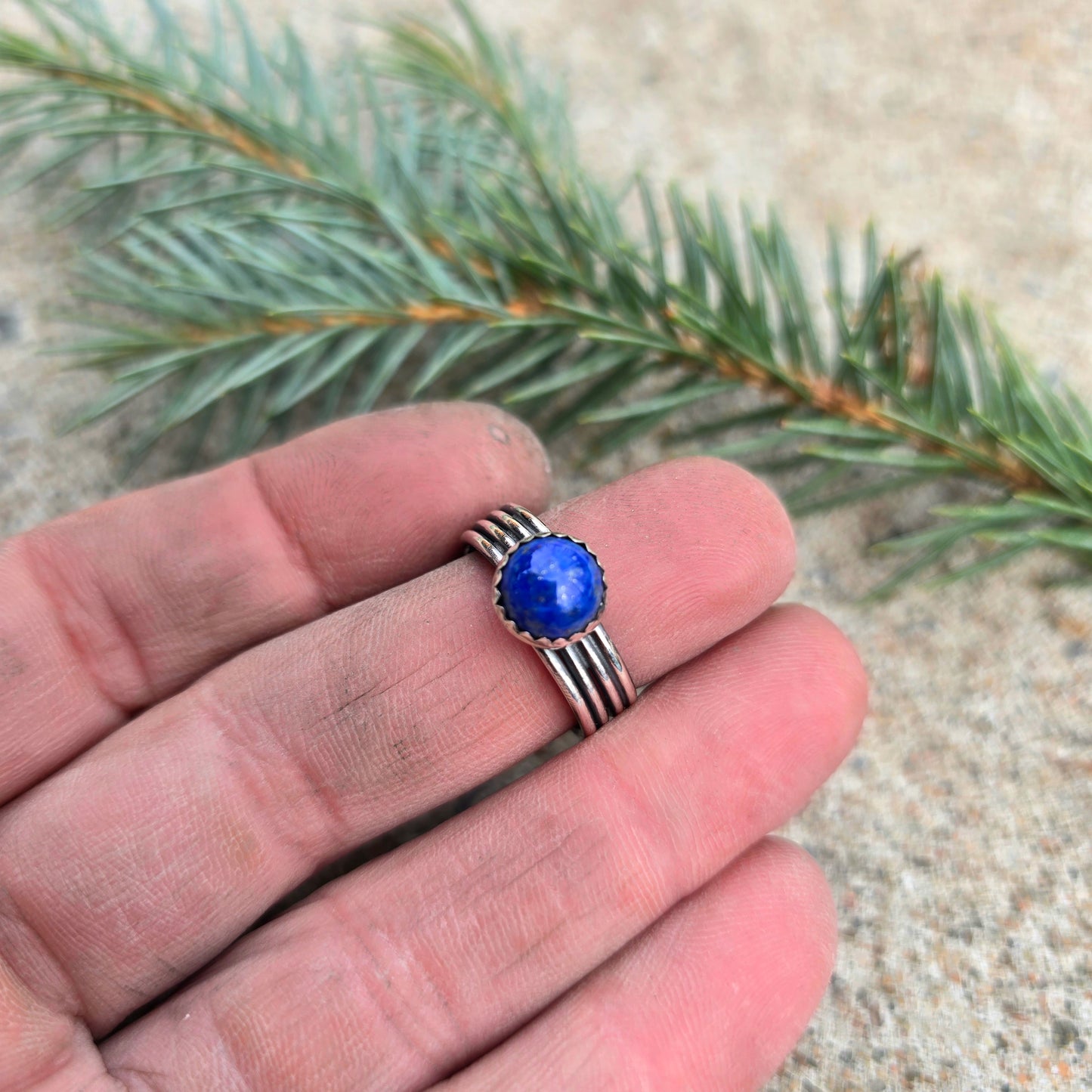 Lapis Lazuli Hand-Forged Sterling Silver Triple Shank Ring