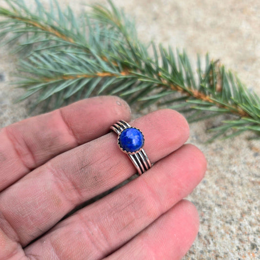 Lapis Lazuli Hand-Forged Sterling Silver Triple Shank Ring
