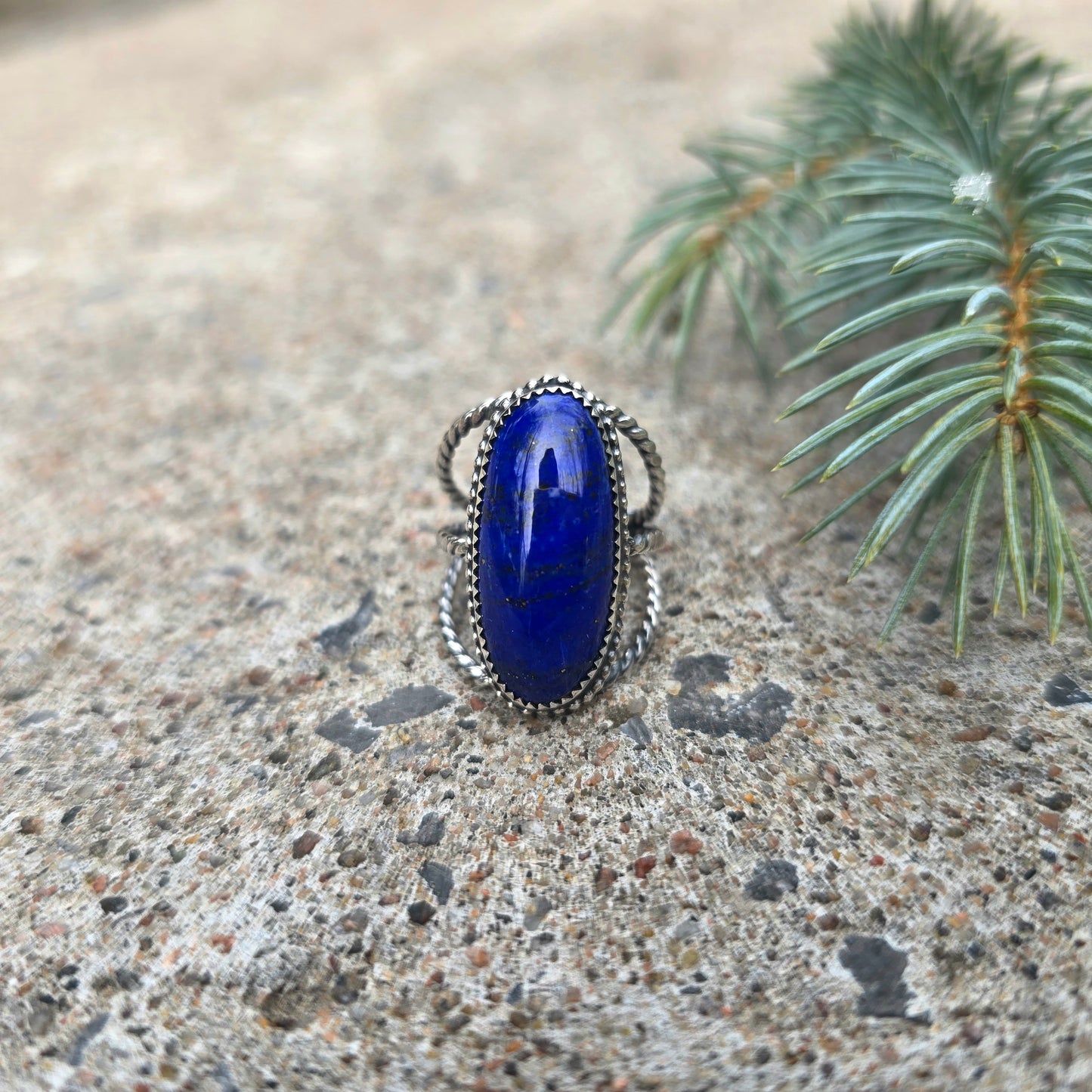 Decorative Lapis Lazuli Hand-Forged Sterling Silver Ring