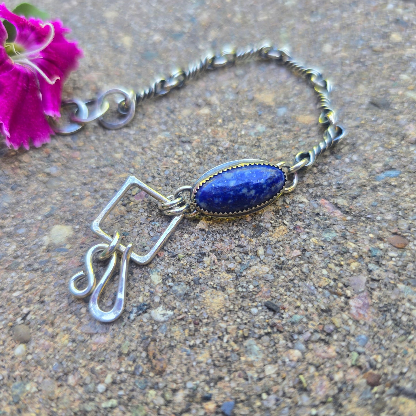 Lapis Triple Twisted Link Hand-Forged Sterling Silver Bracelet