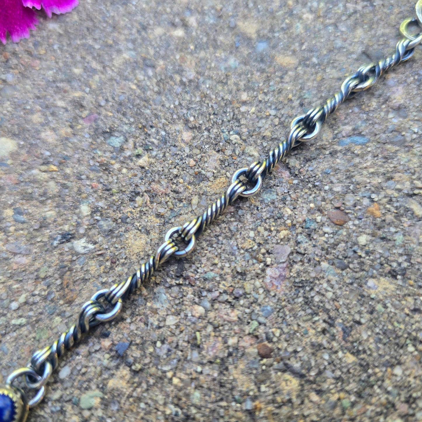 Lapis Triple Twisted Link Hand-Forged Sterling Silver Bracelet