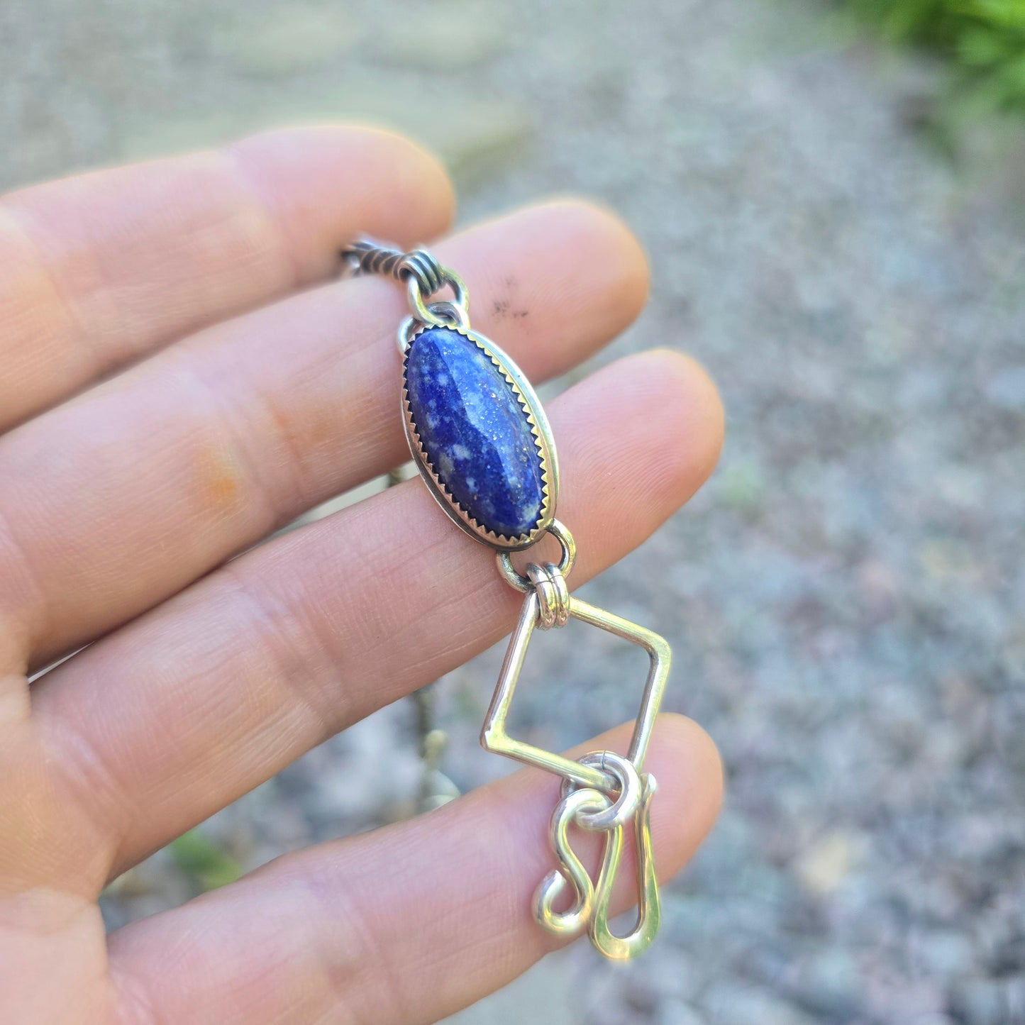 Lapis Triple Twisted Link Hand-Forged Sterling Silver Bracelet