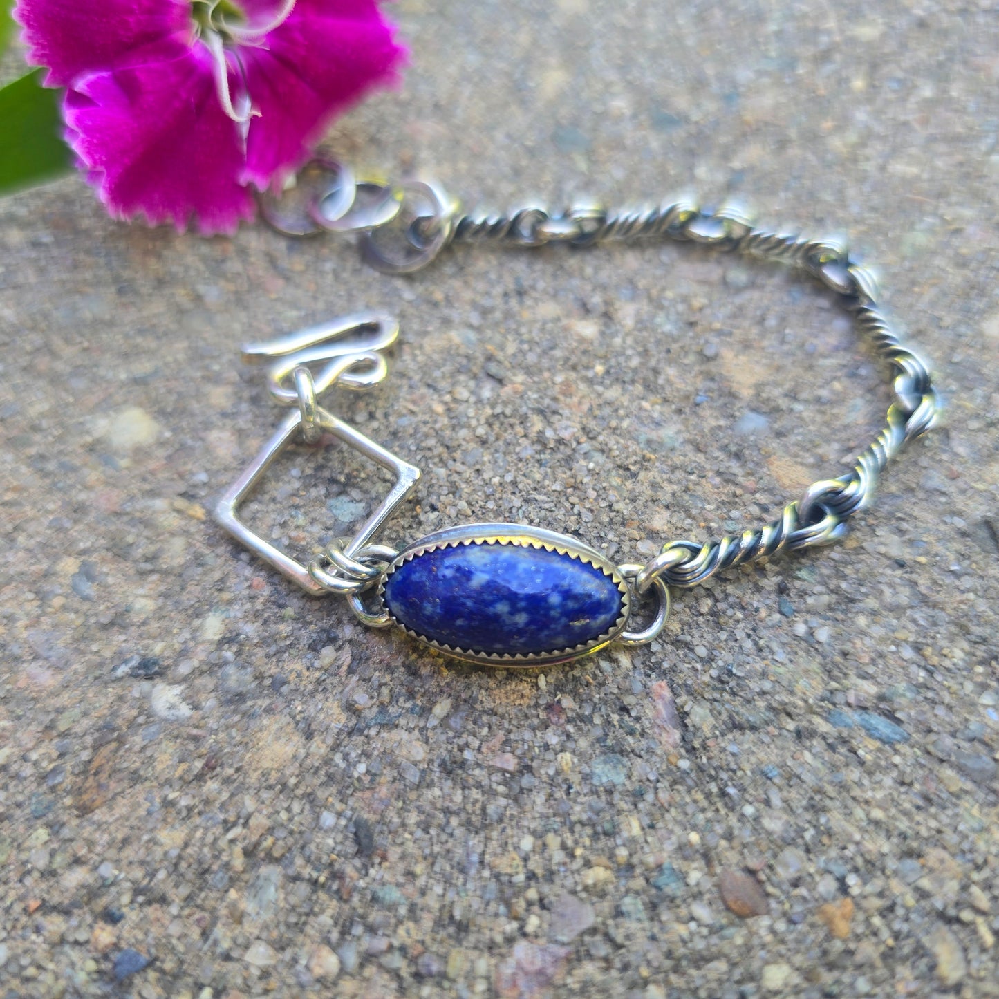 Lapis Triple Twisted Link Hand-Forged Sterling Silver Bracelet