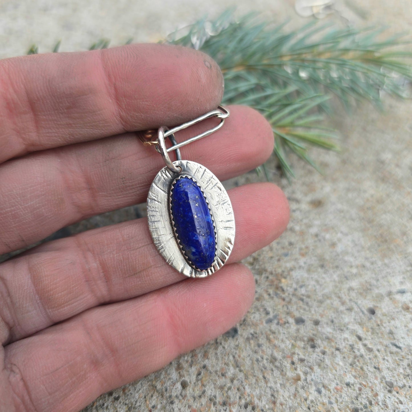 Lapis Lazuli Hand-Forged Sterling Silver Sunray Pendant