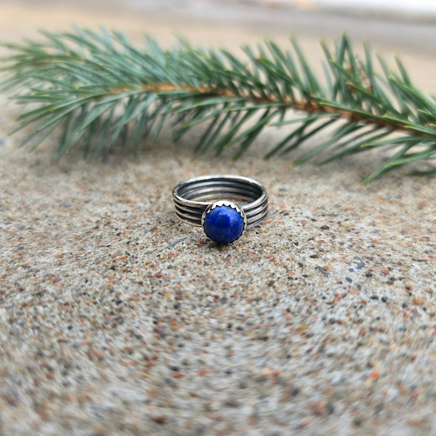 Lapis Lazuli Hand-Forged Sterling Silver Triple Shank Ring