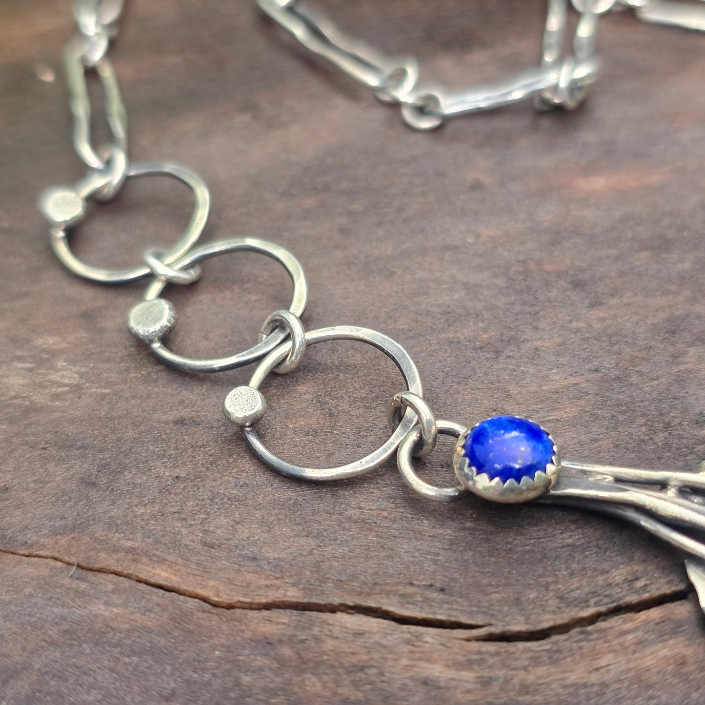 Hand-Forged Flower Bouquet Necklace with Lapis Lazuli — Sterling Silver Masterwork