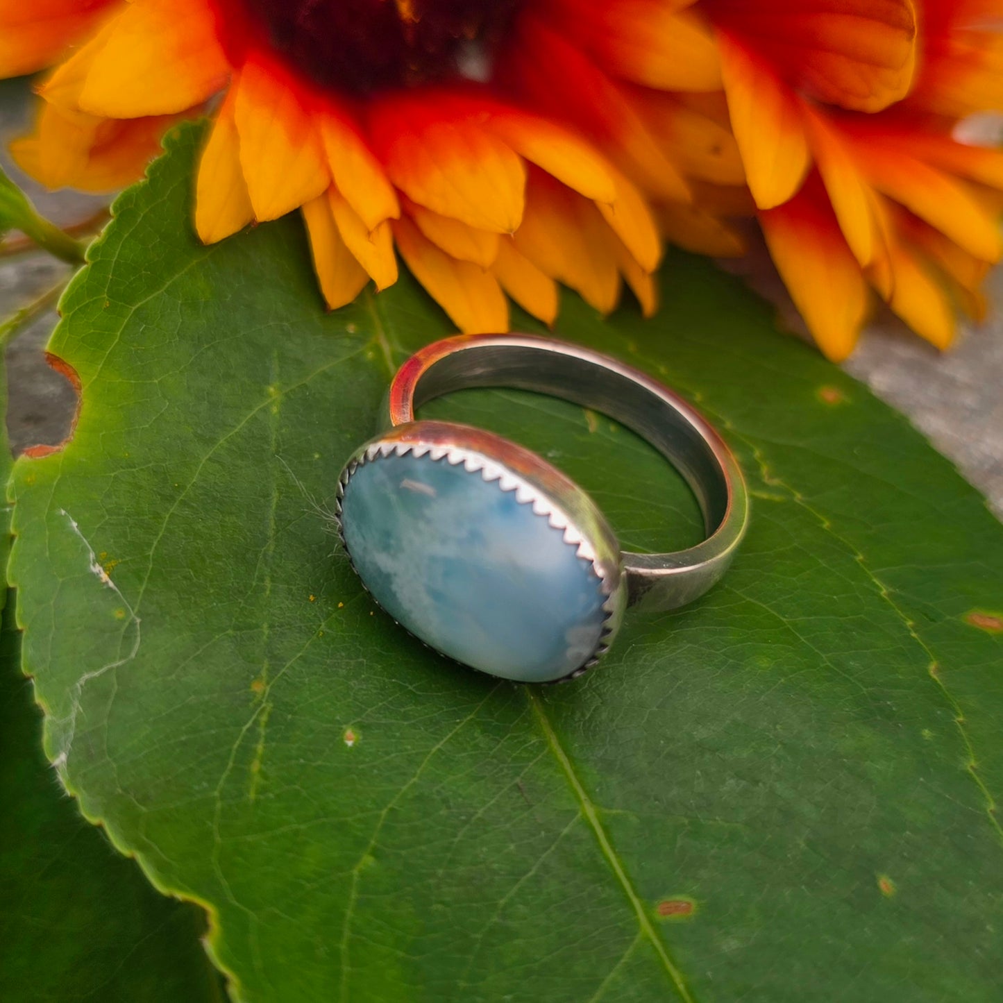 East-West Larimar Hand-Forged Sterling Silver Ring