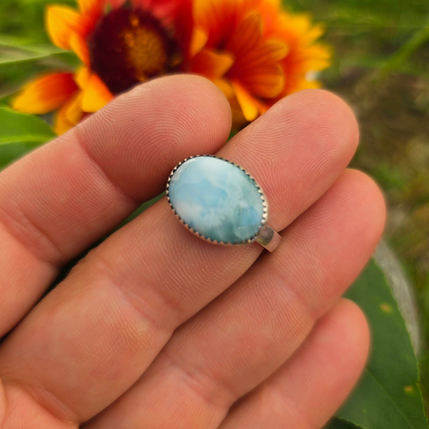 East-West Larimar Hand-Forged Sterling Silver Ring