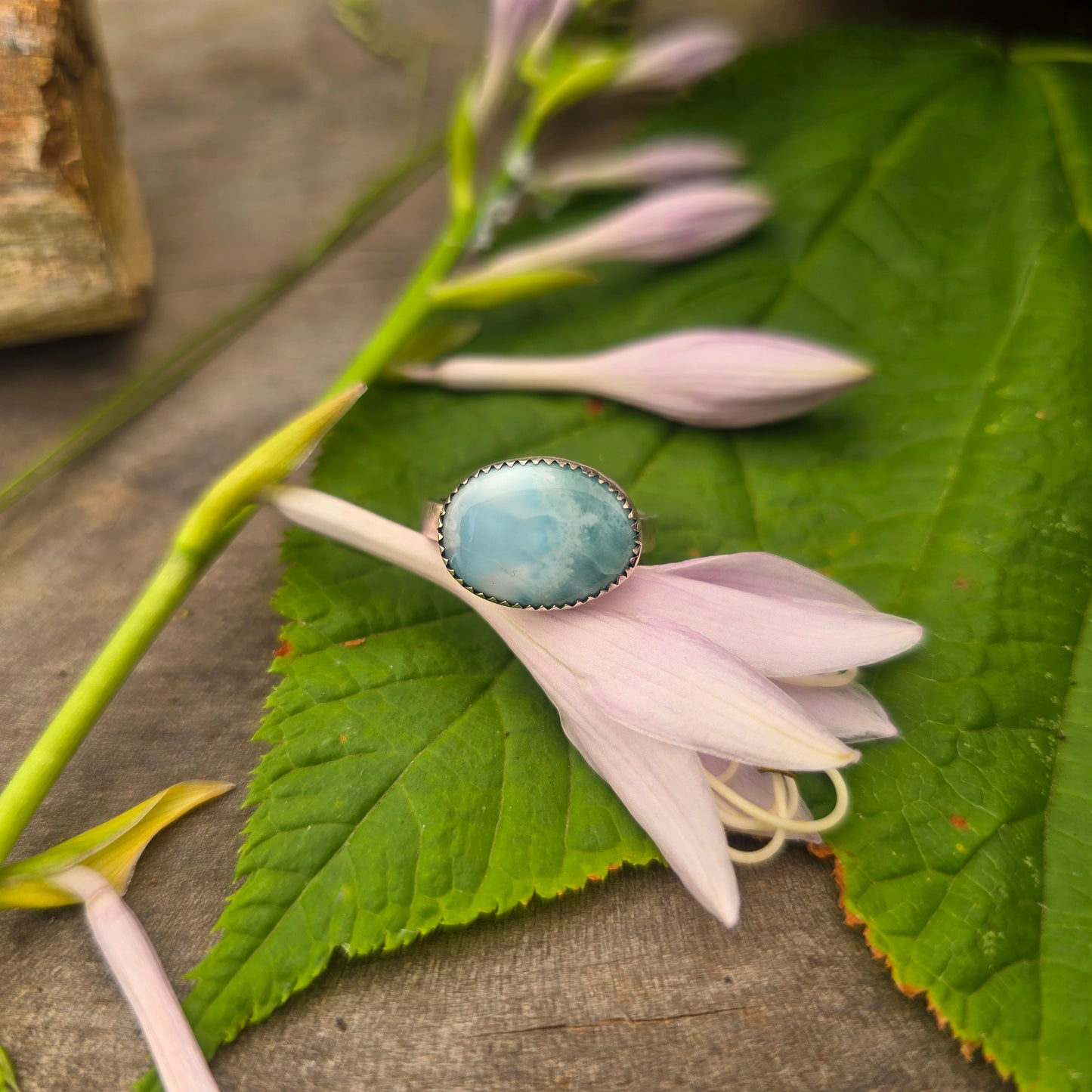 East-West Larimar Hand-Forged Sterling Silver Ring