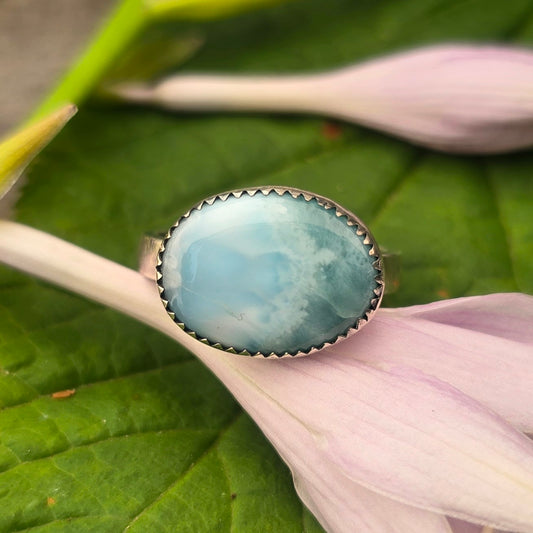 East-West Larimar Hand-Forged Sterling Silver Ring