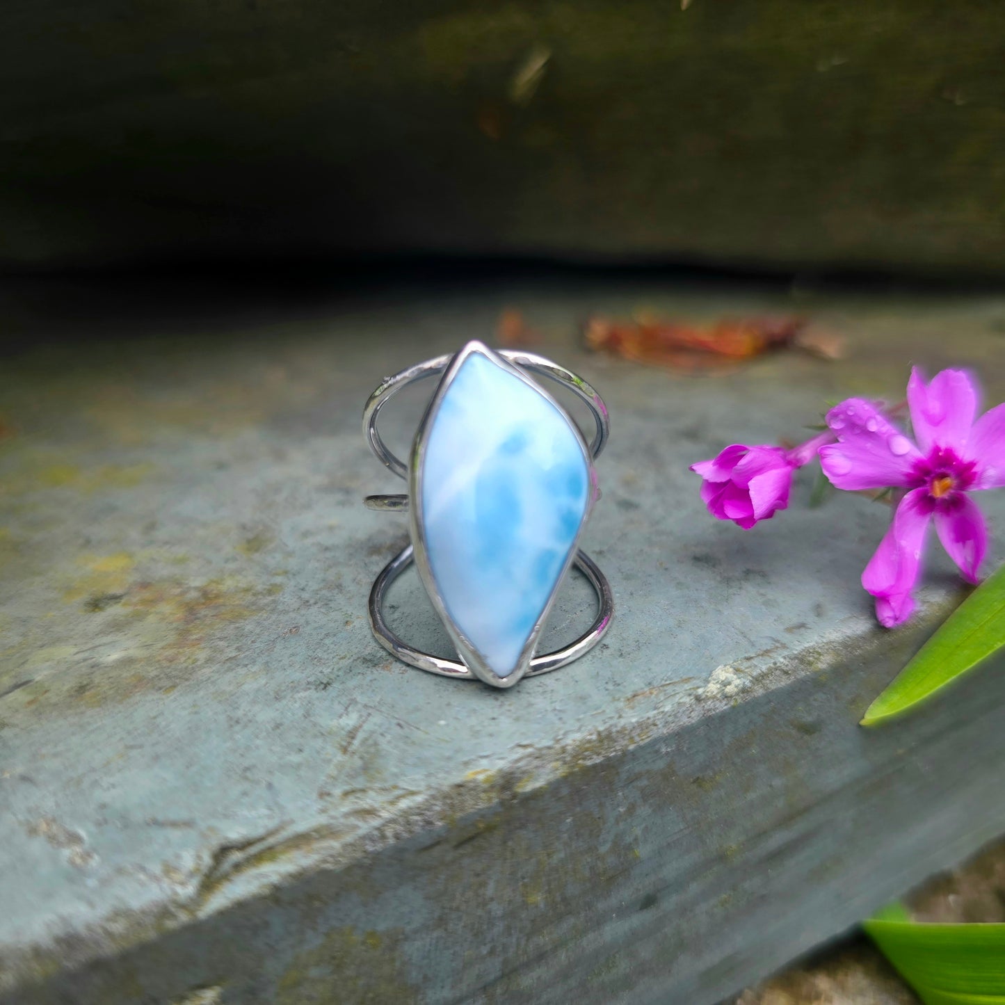 Larimar Hand-Forged Sterling Silver Triple Band Ring
