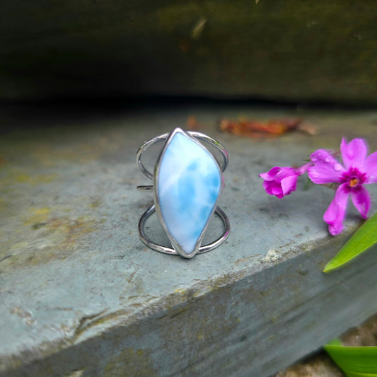 Larimar Hand-Forged Sterling Silver Triple Band Ring