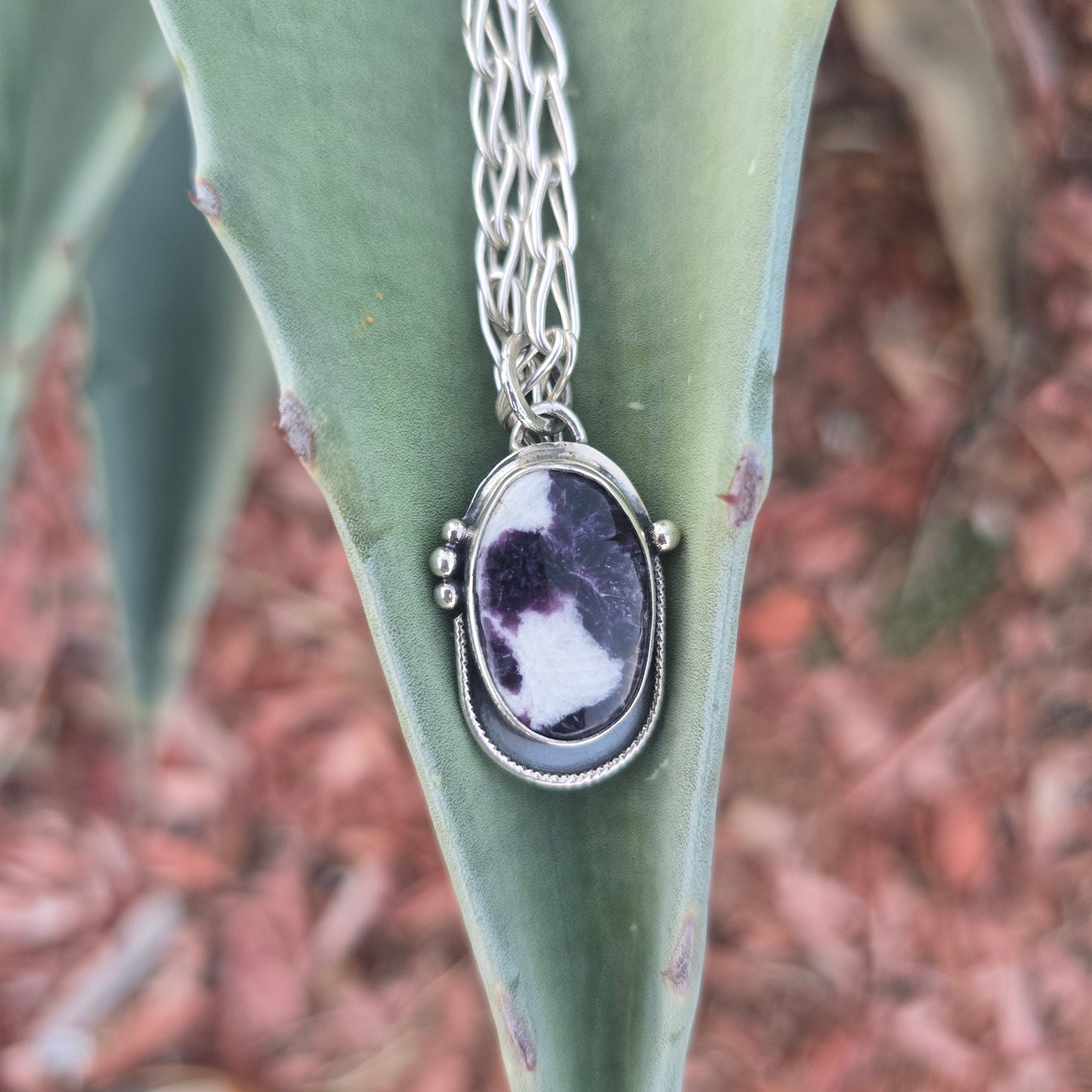 Lepidolite Pendant in Hand-Forged Sterling Silver