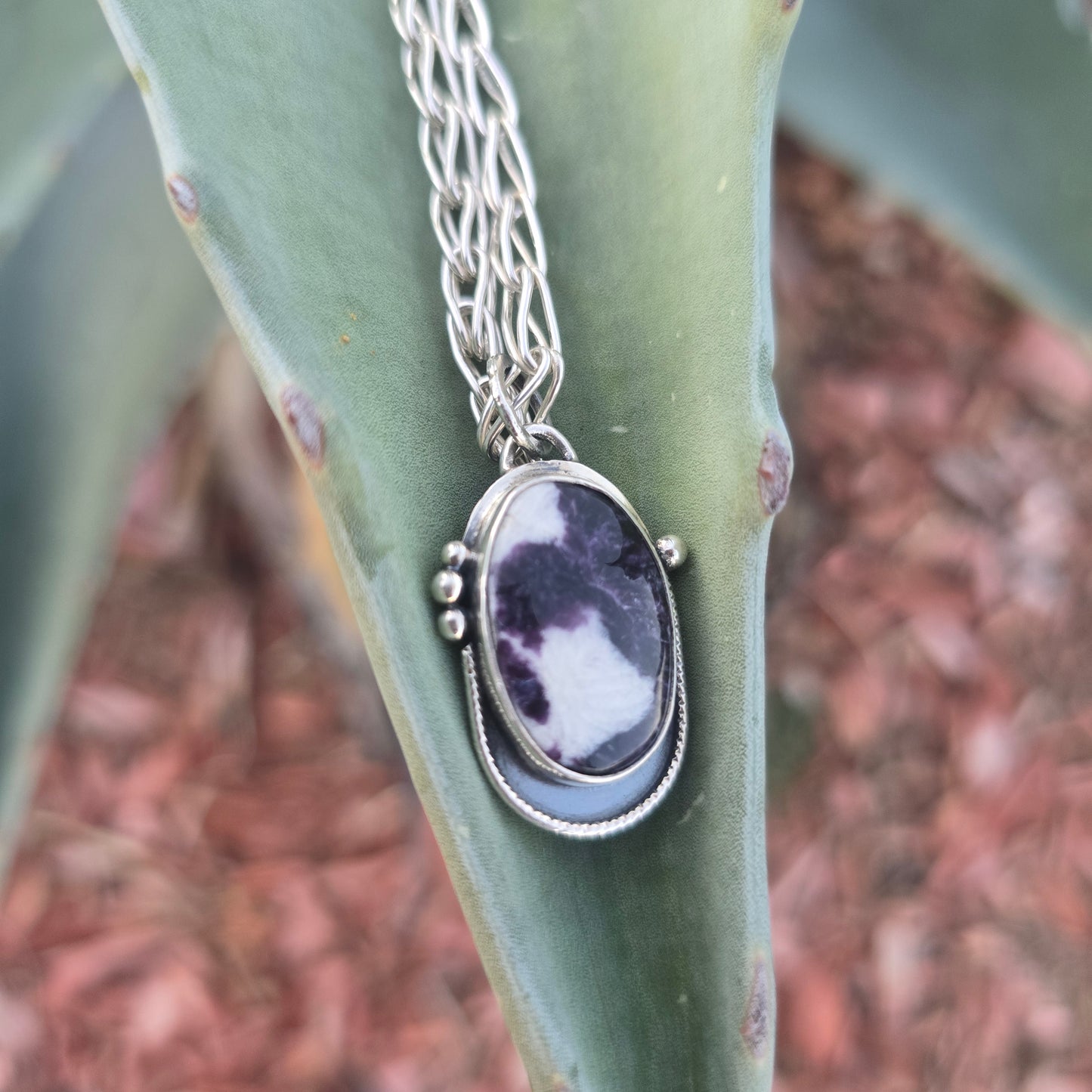 Lepidolite Pendant in Hand-Forged Sterling Silver