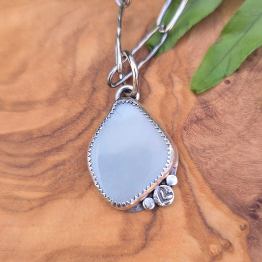 White Moonstone Heart-Accent Sterling Silver Pendant