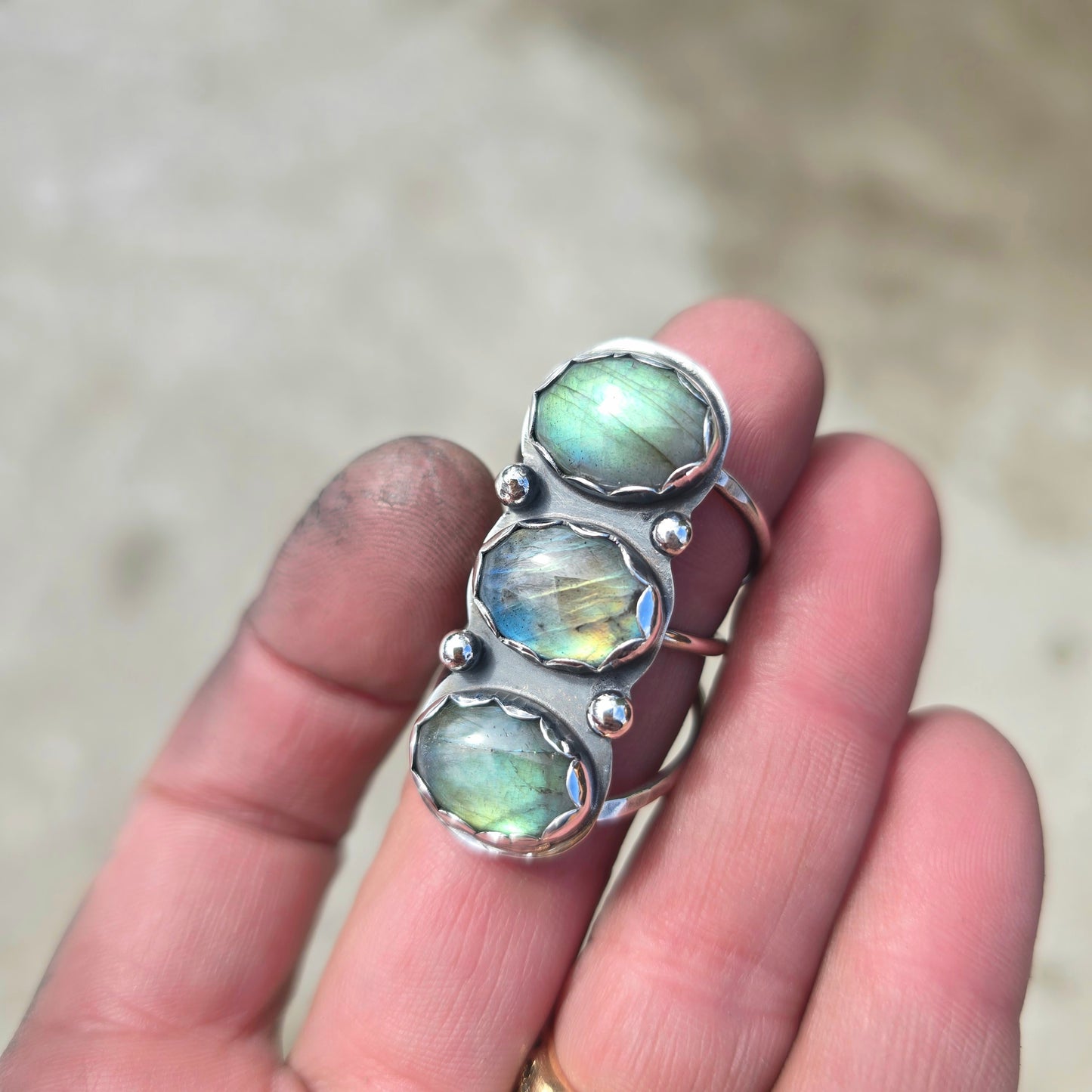 Multi-Color Labradorite Stacked Ring — One-of-a-Kind Sterling Silver Statement