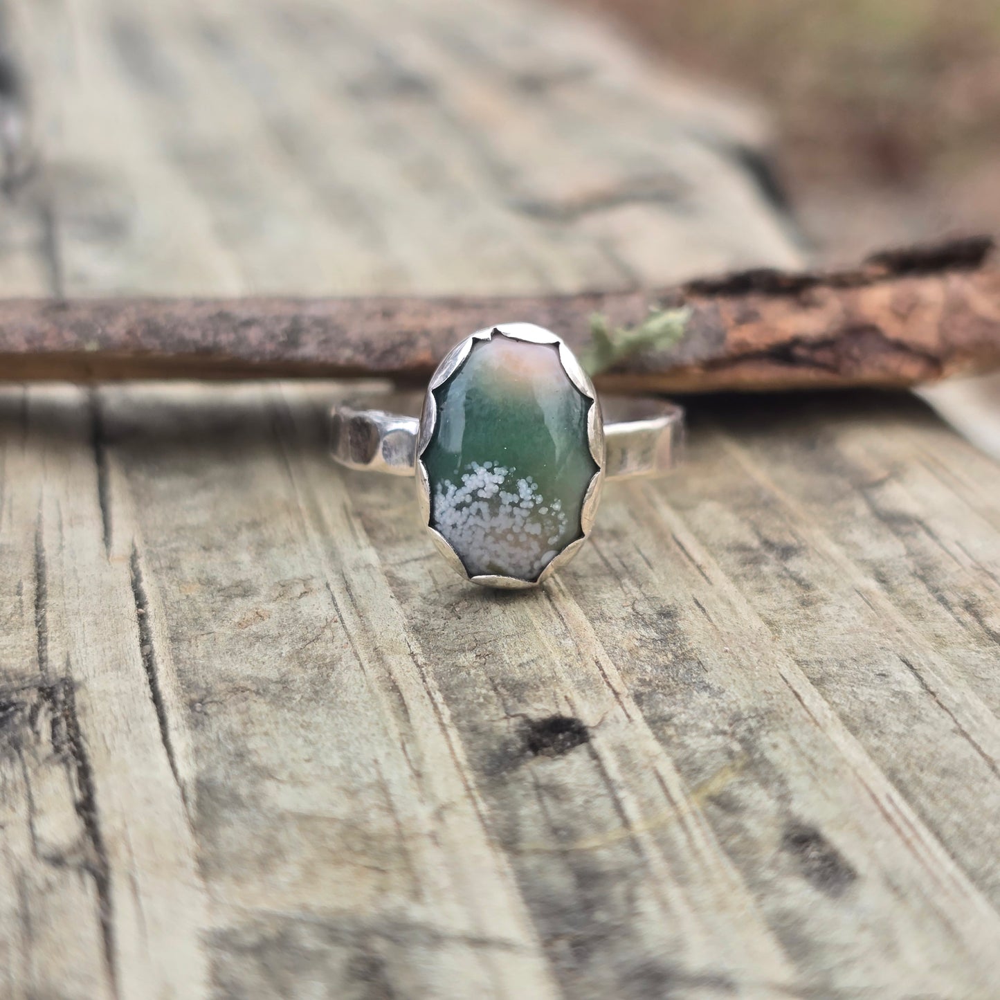 Ocean Jasper Ring in Hand-Forged Sterling Silver