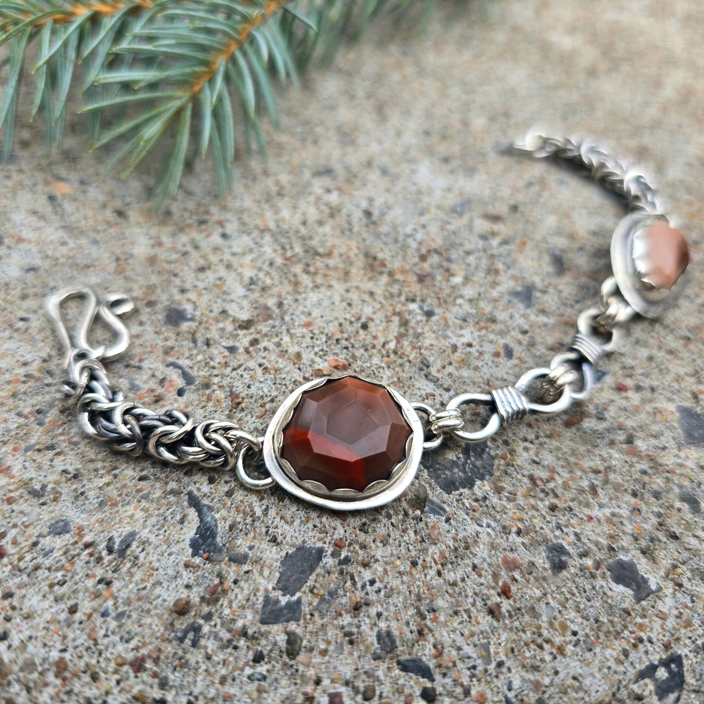 Imperial Jasper Sterling Silver Chain Link Bracelet