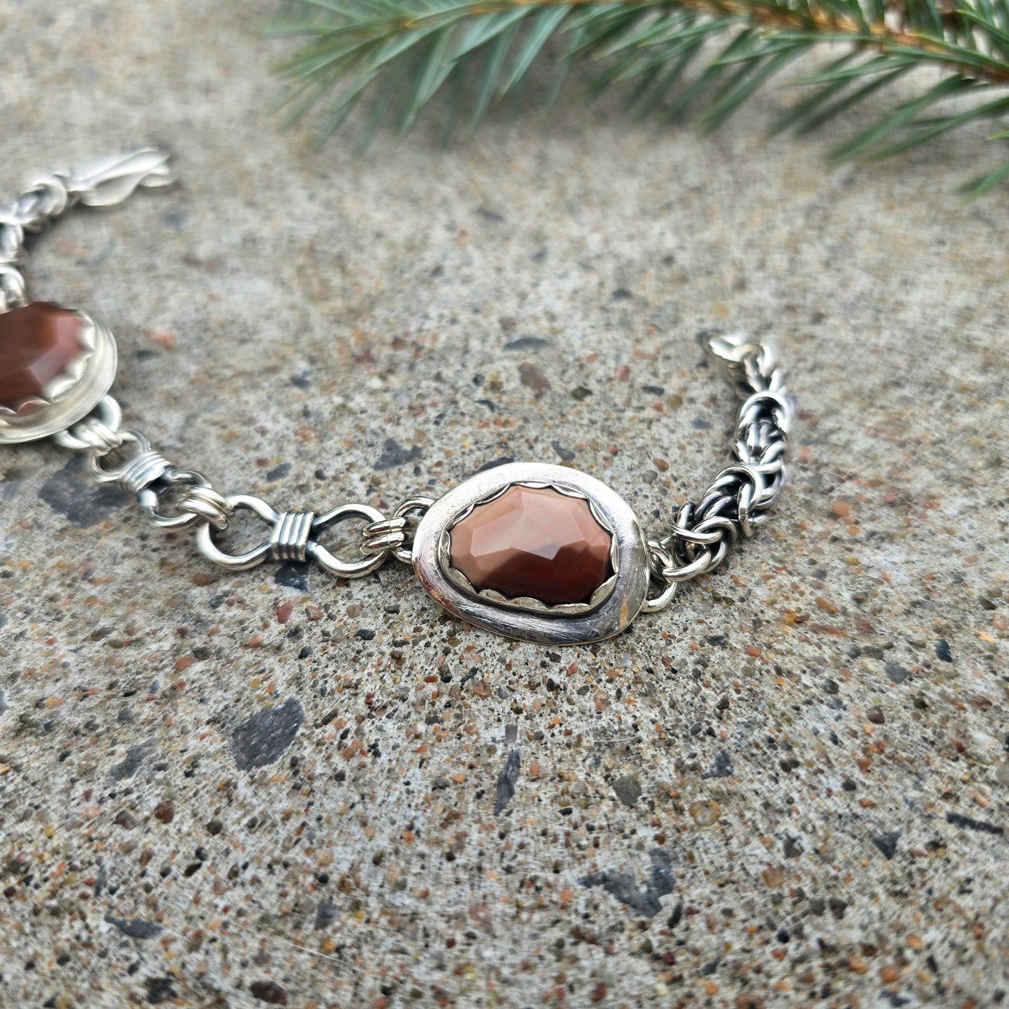 Imperial Jasper Sterling Silver Chain Link Bracelet