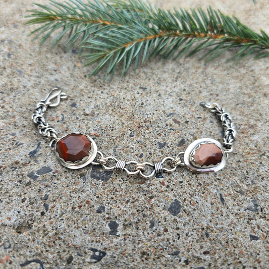Imperial Jasper Sterling Silver Chain Link Bracelet
