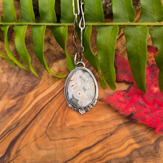 Ocean Jasper Heart-Stamped Sterling Silver Pendant