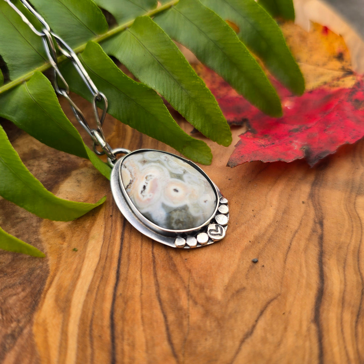 Ocean Jasper Heart-Stamped Sterling Silver Pendant
