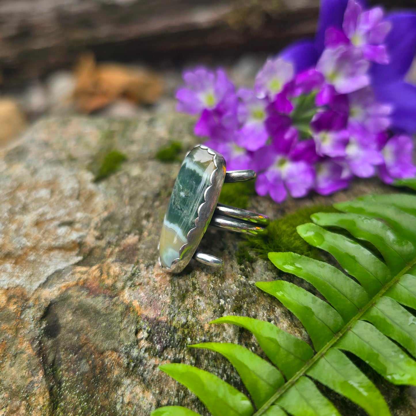 Adjustable Ocean Jasper Hand-Forged Sterling Silver Ring