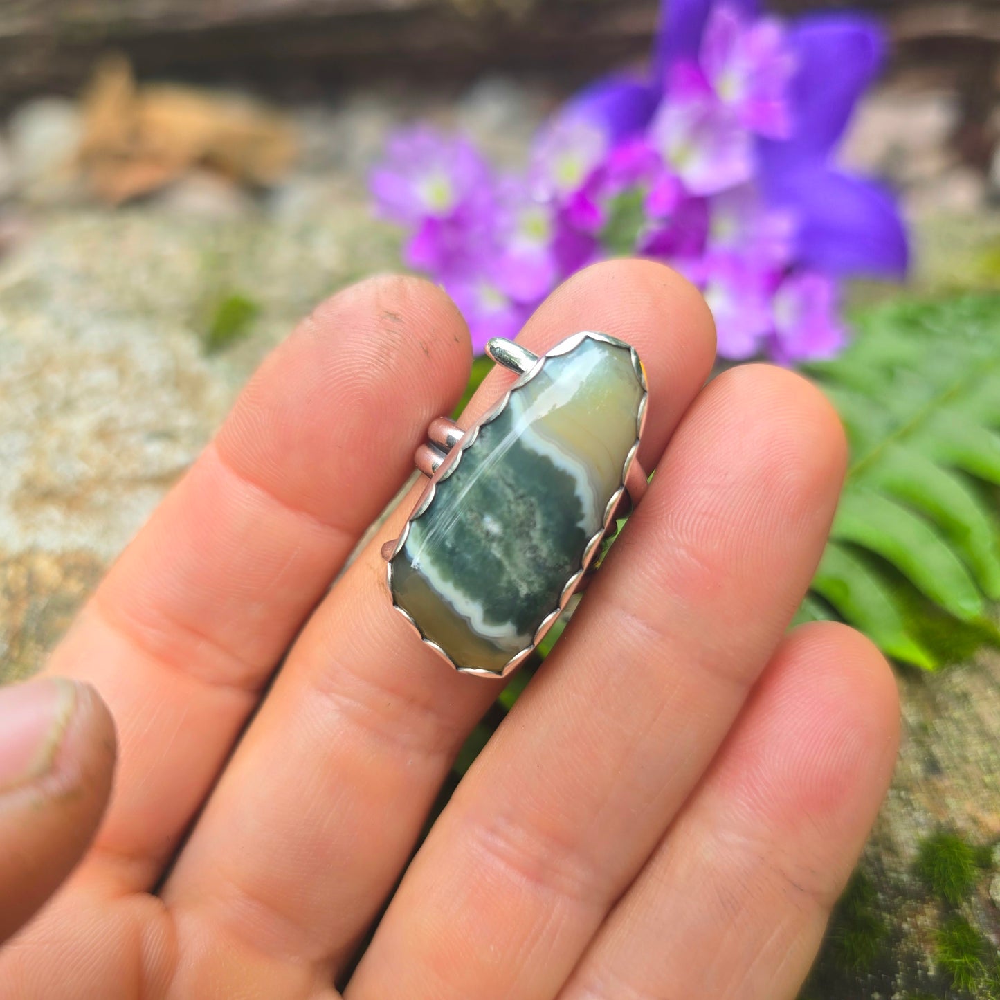 Adjustable Ocean Jasper Hand-Forged Sterling Silver Ring