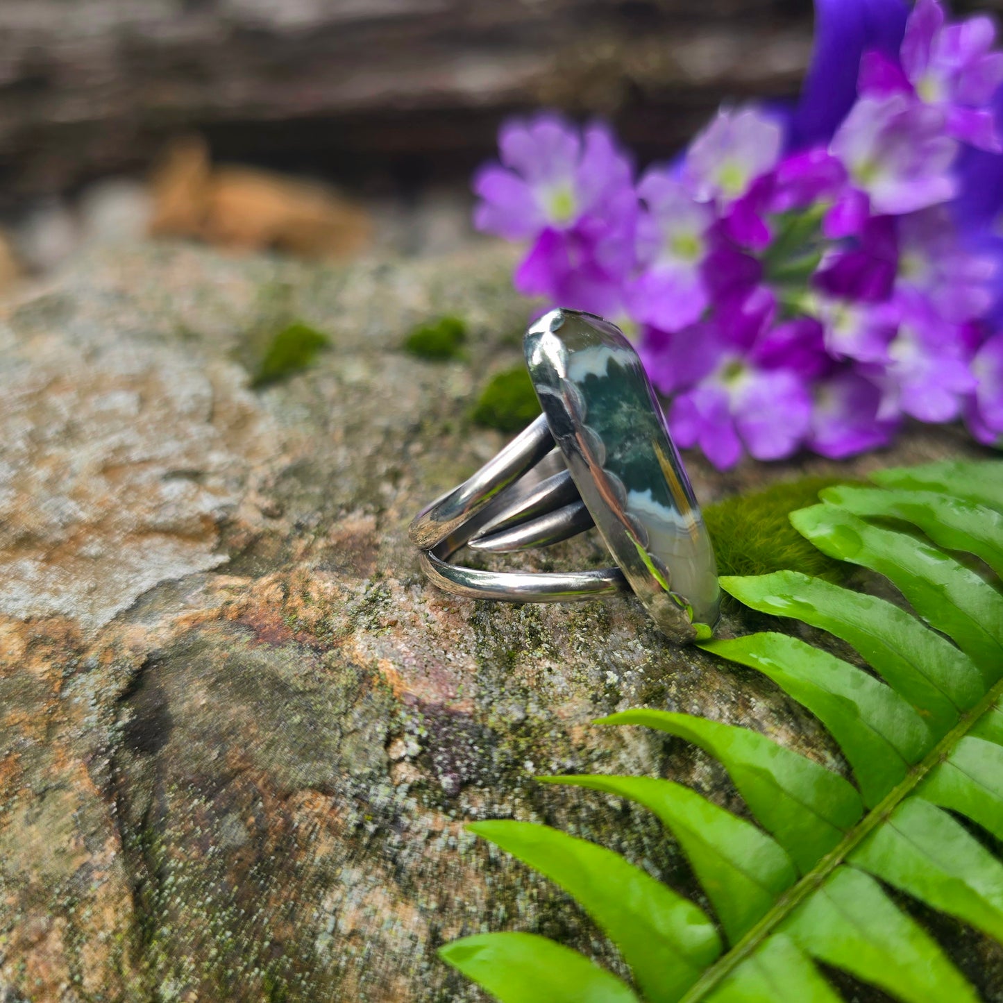 Adjustable Ocean Jasper Hand-Forged Sterling Silver Ring