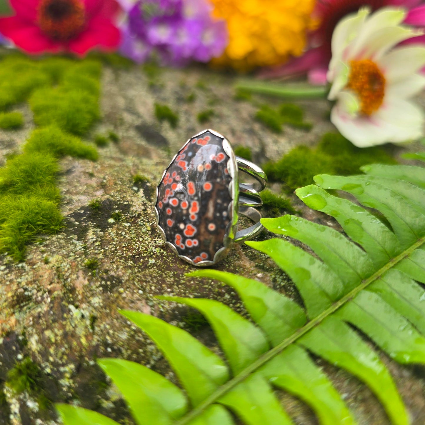 Adjustable Ocean Jasper Hand-Forged Sterling Silver Ring