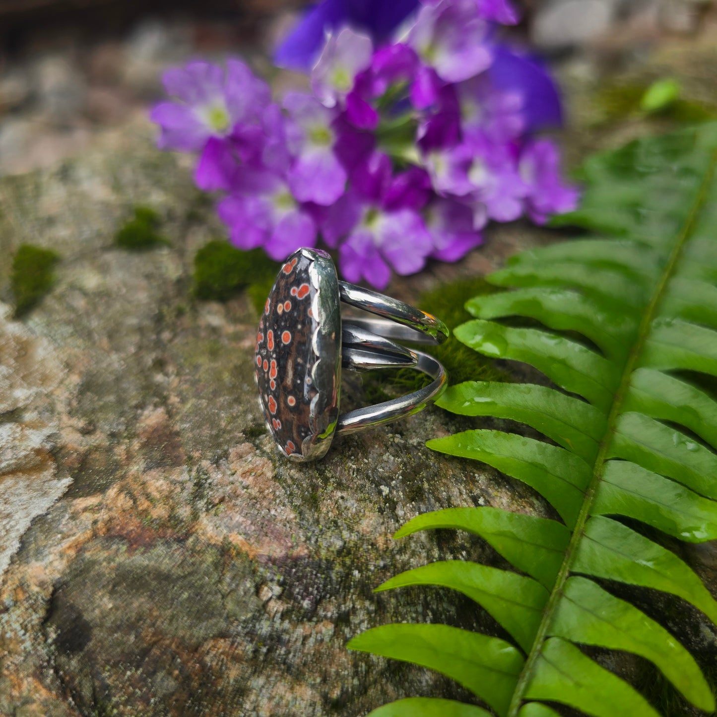 Adjustable Ocean Jasper Hand-Forged Sterling Silver Ring