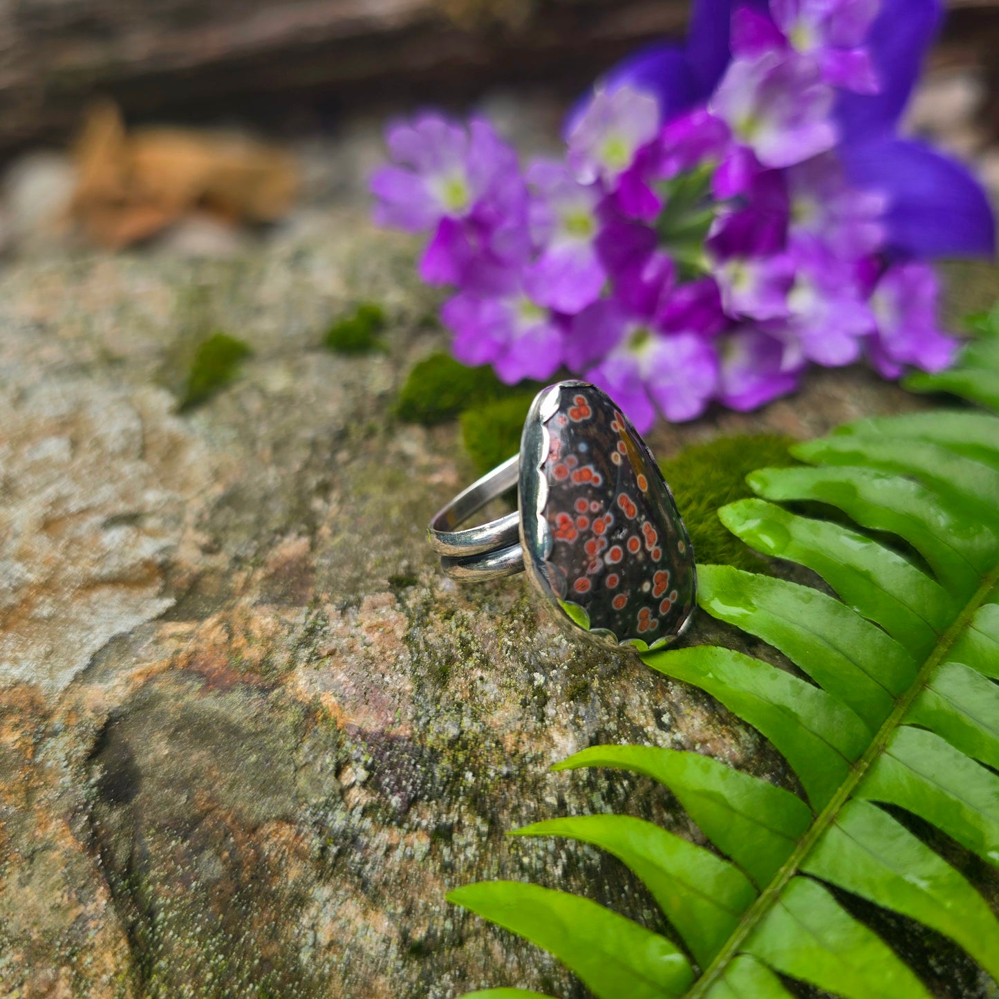 Adjustable Ocean Jasper Hand-Forged Sterling Silver Ring